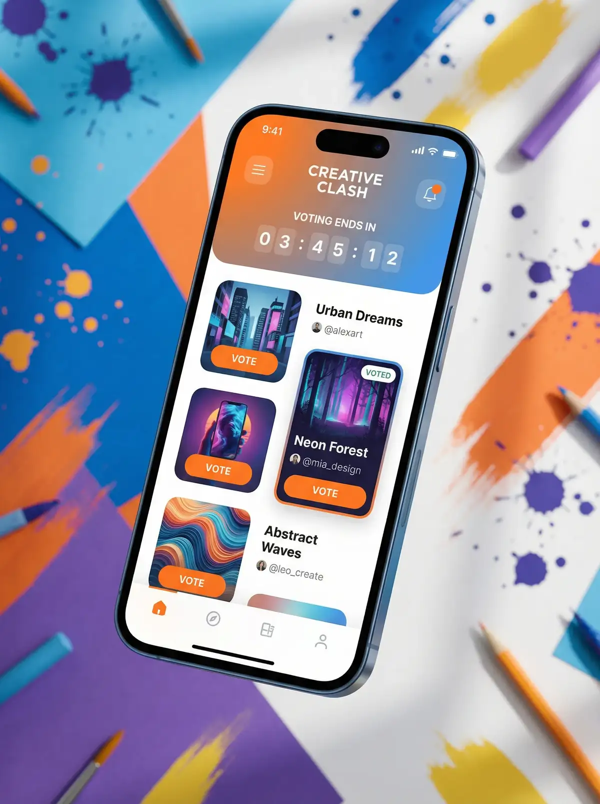 吃瓜大赛 移动端APP界面展示投票和作品浏览功能